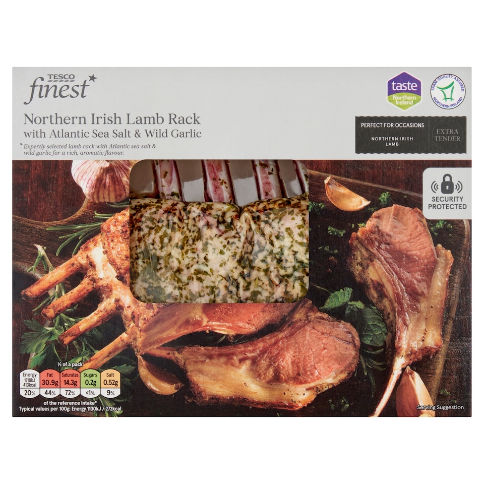 TESCO FINEST NORTHERN IRISH LAMB RACK WITH ATLANTIC SEA SALT & WILD GARLIC 500G