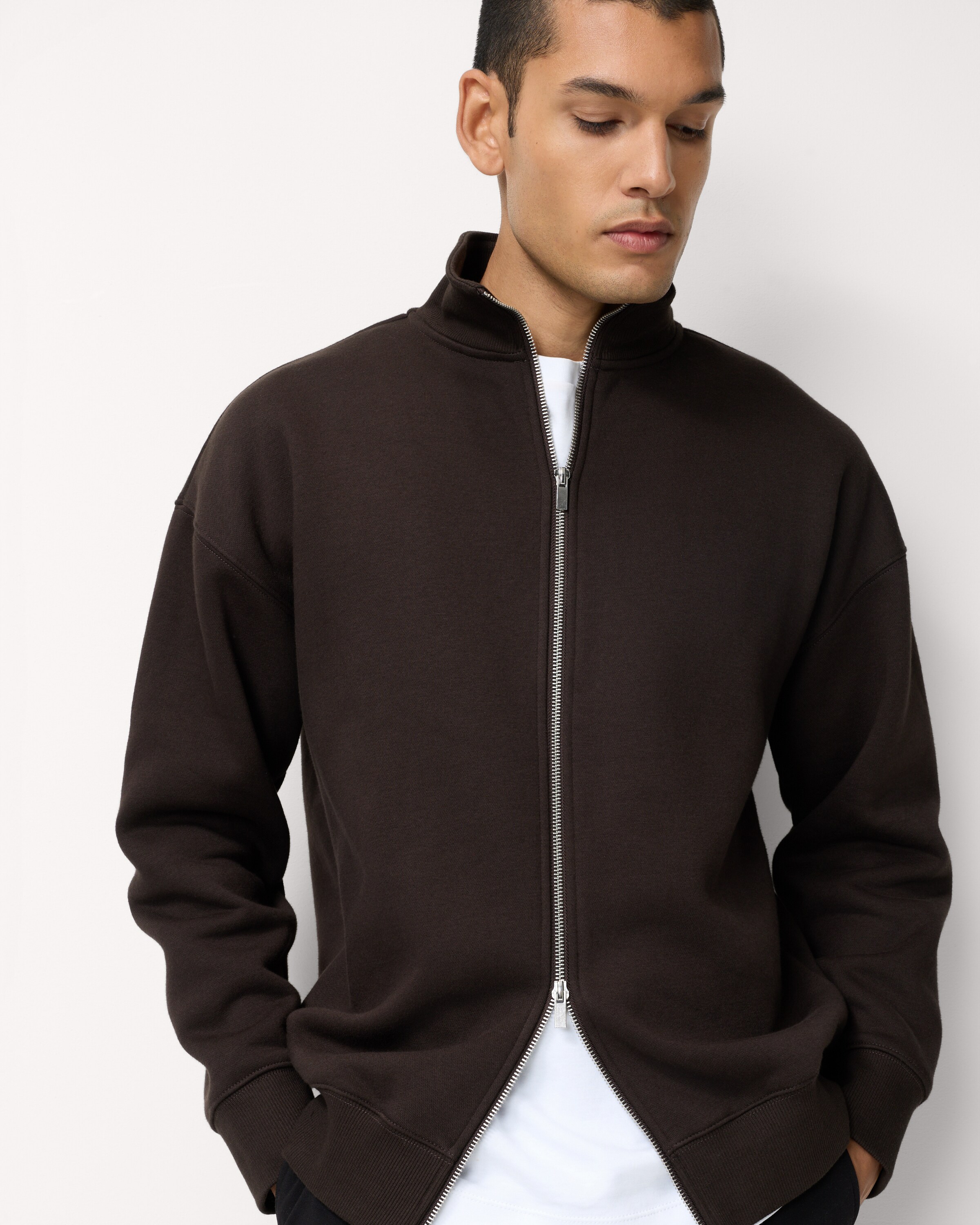 F&F Cotton Rich Zip Up Sweatshirt in Brown