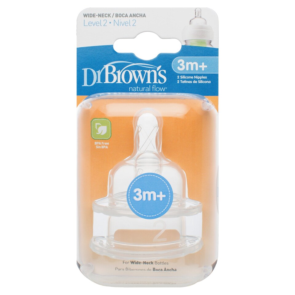 Dr Browns Wide Neck Silicone Teats 3+ Mths X2