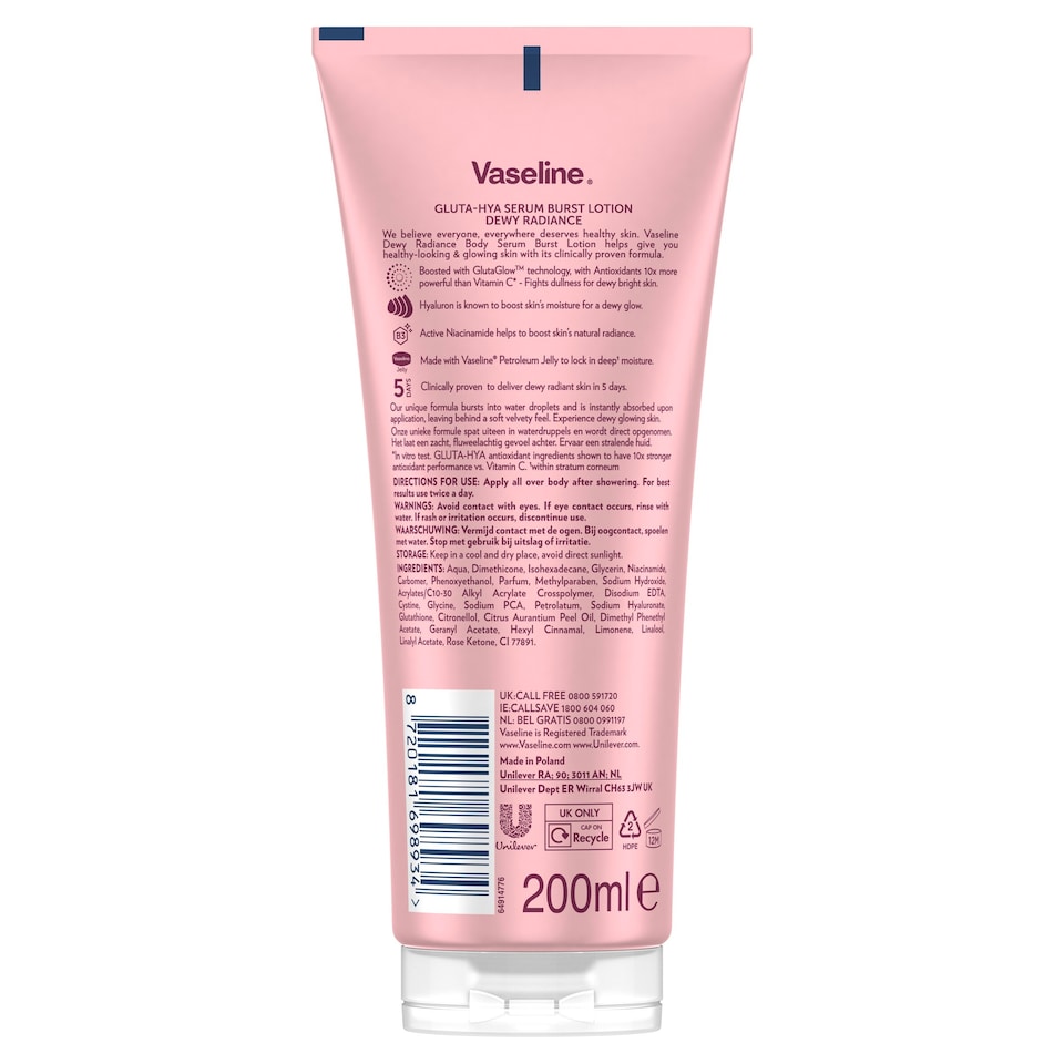 image 1 of Vaseline Gluta-Hya Dewy Radiance Body Lotion Moisturiser 200ml