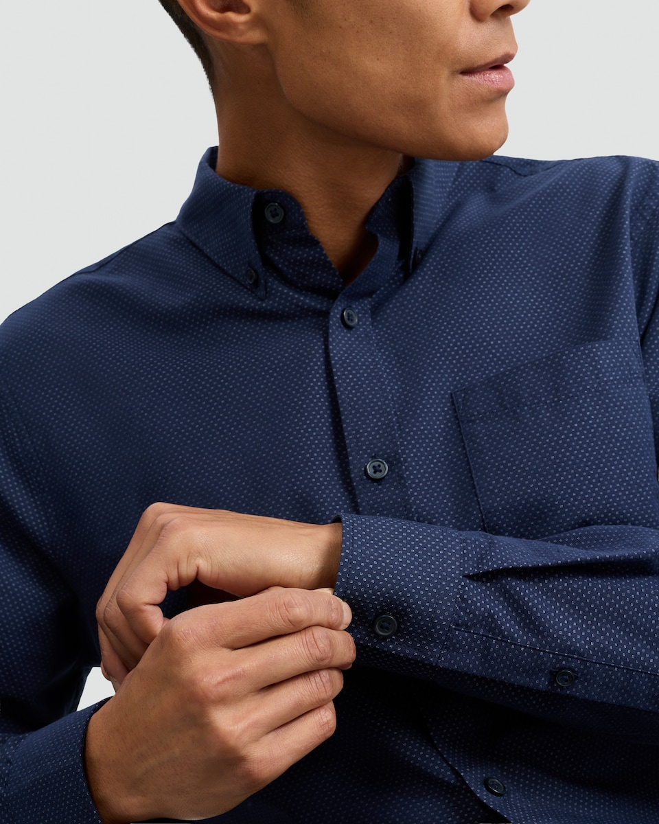 image 1 of F&F Pure Cotton Spot Print Long Sleeved Shirt in Navy