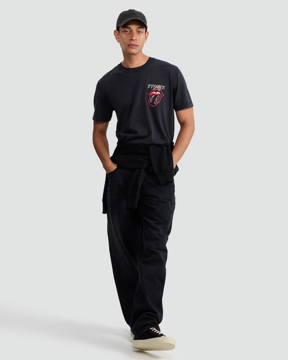 image 1 of Rolling Stones Tongue Logo T-Shirt in Black