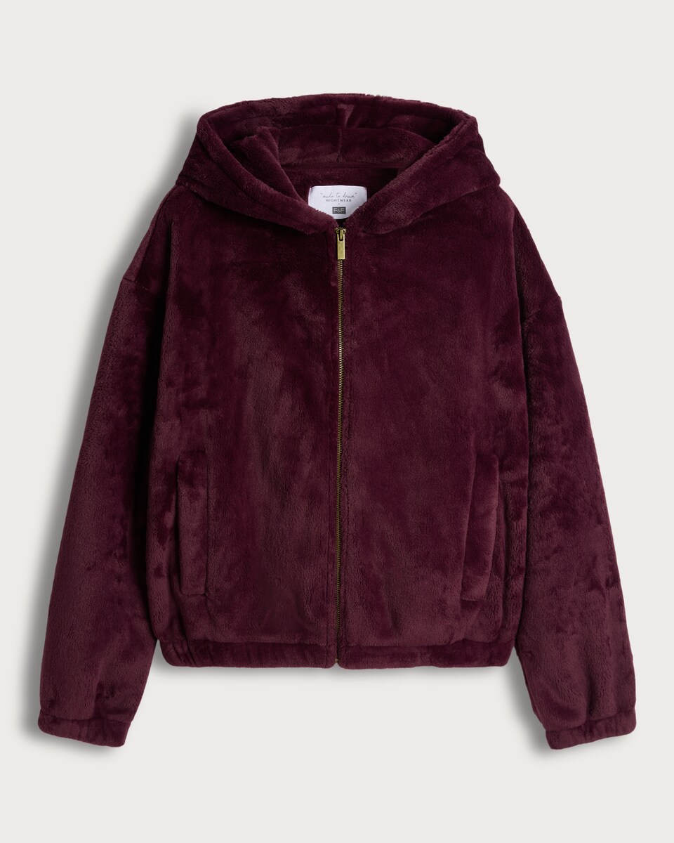 F&F Fleece Zip Up Pyjama Hoodie in Burgundy