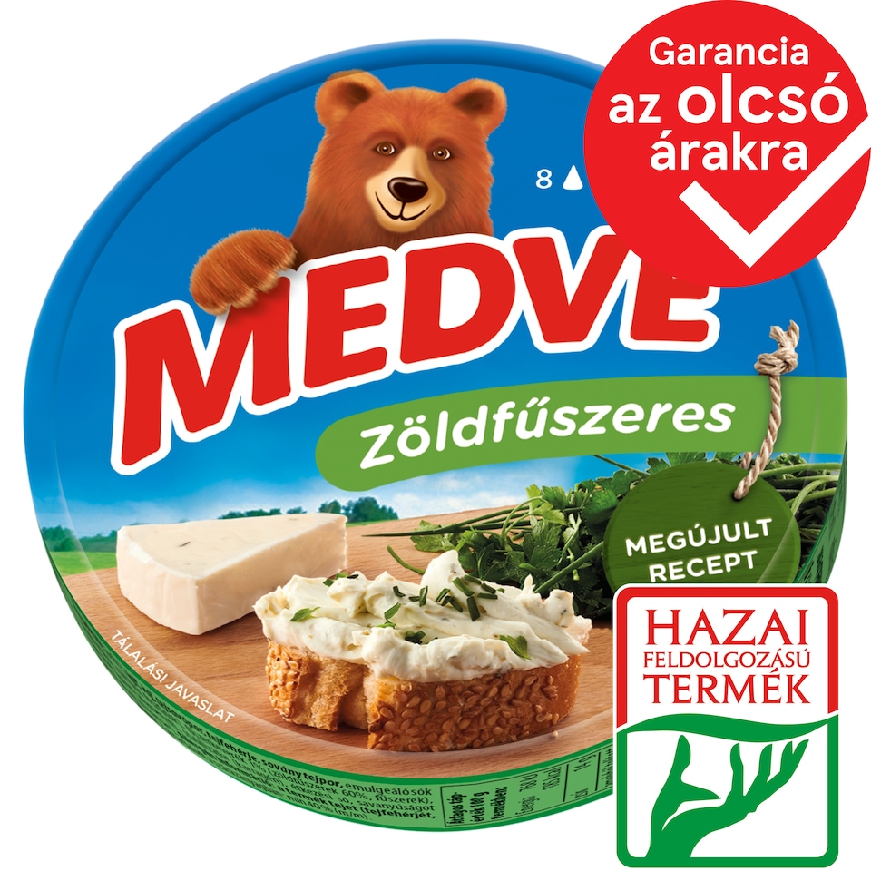Medve zöldfűszeres kenhető, félzsíros ömlesztett sajt 8 x 17,5 g (140 g)