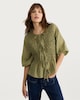 image 3 of F&F Textured Smocked Tie-Front Blouse in Khaki
