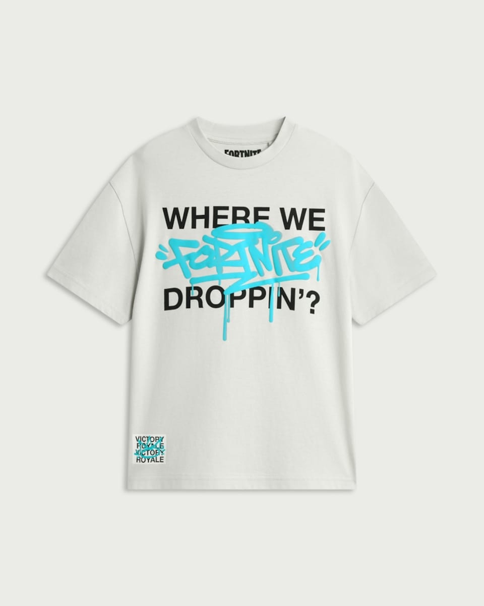 image 1 of Fortnite Pure Cotton Where We Droppin' T-Shirt in Cream