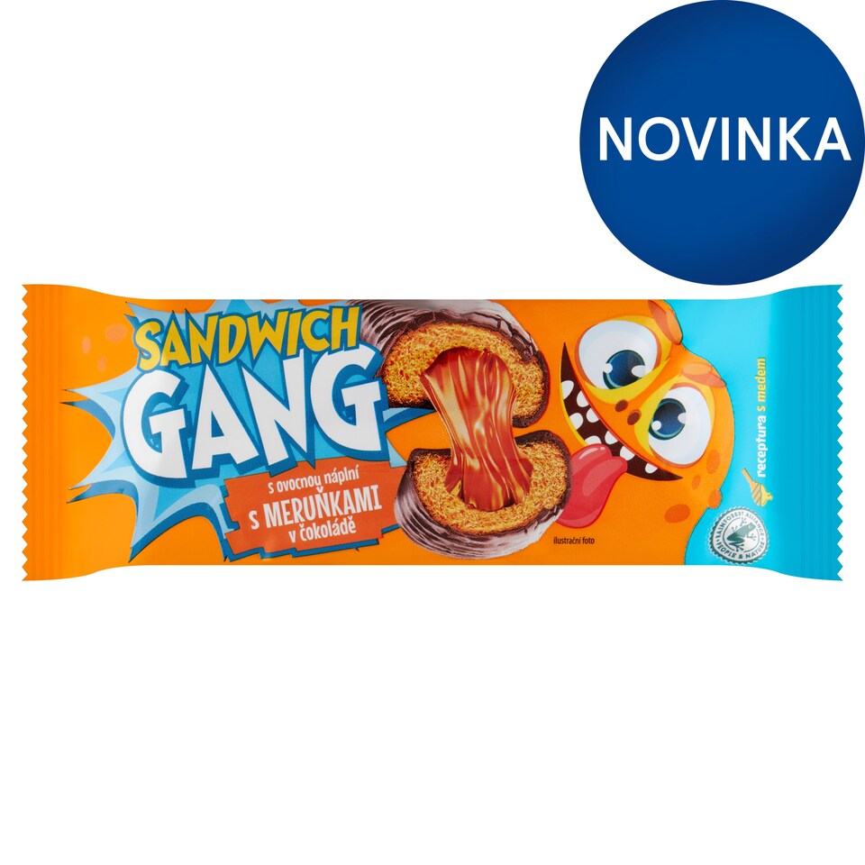 obrázok 1 z Sandwich Gang medové jemné pečivo s ovocnou náplňou s marhuľami v čokoláde 40 g