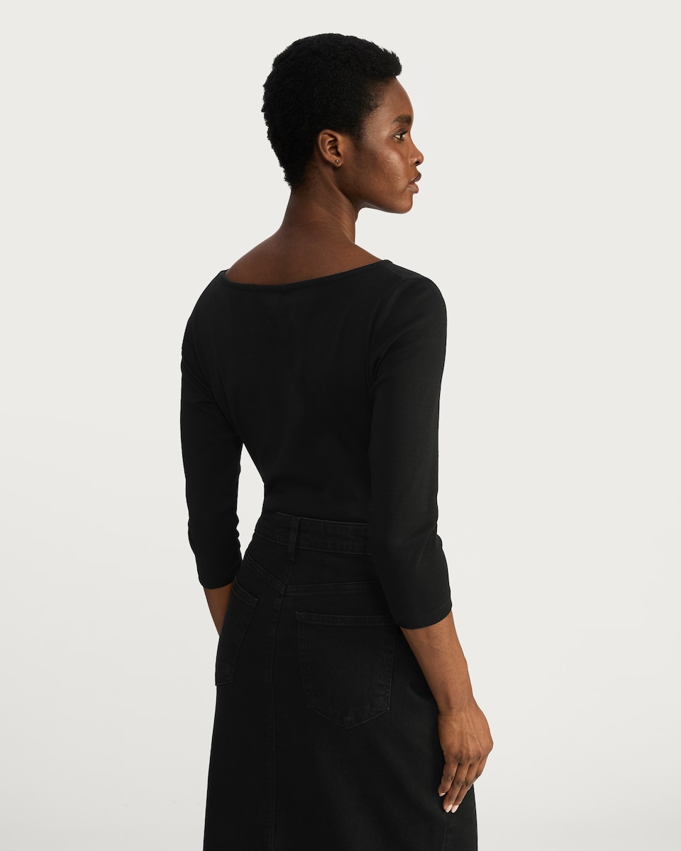image 1 of F&F Ribbed Boat Neck Top in Black