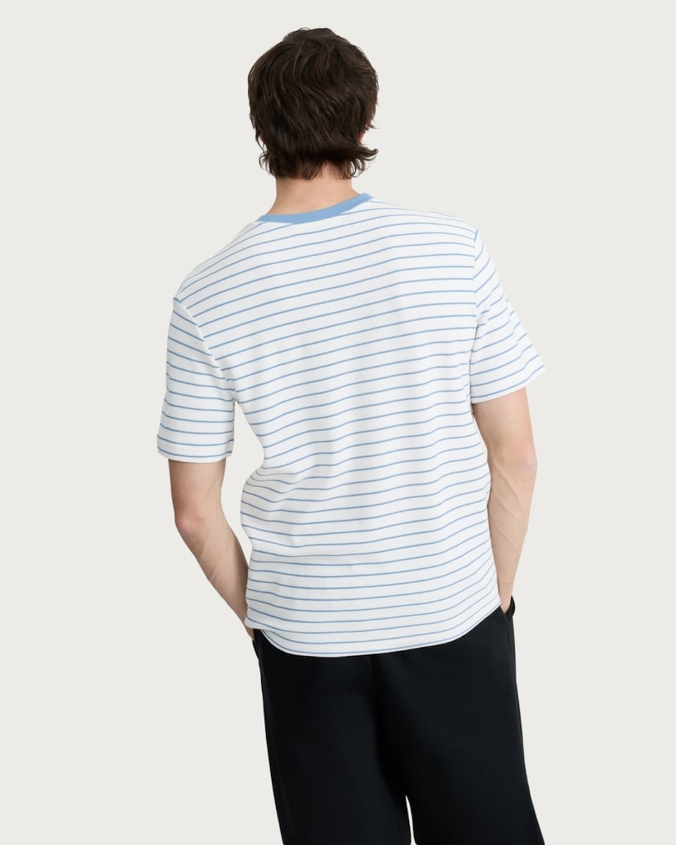 image 1 of F&F Cotton Rich Heavyweight Stripe Print Short Sleeved T-Shirt in Blue