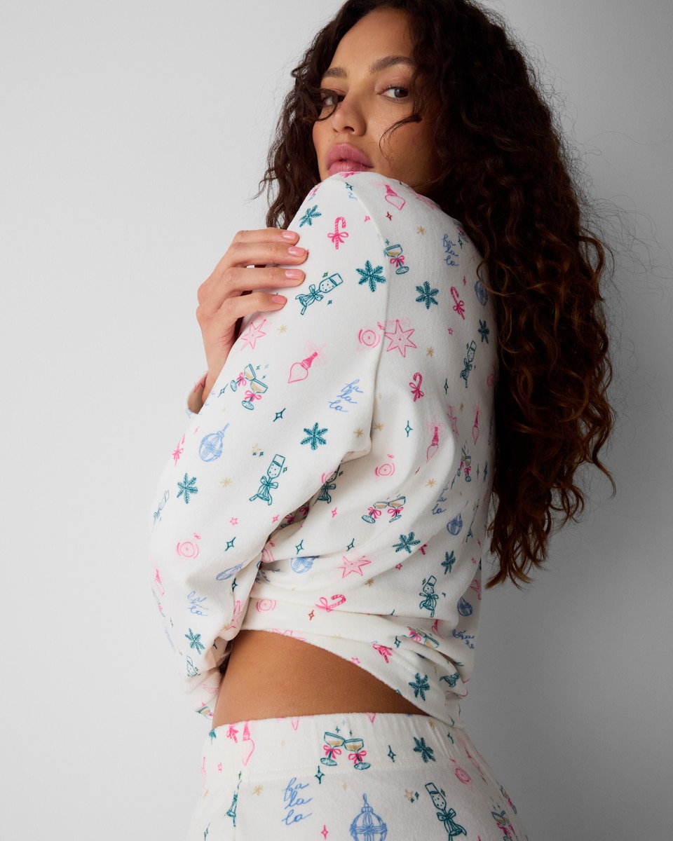 image 1 of Christmas Printed Pyjama Set in Cream