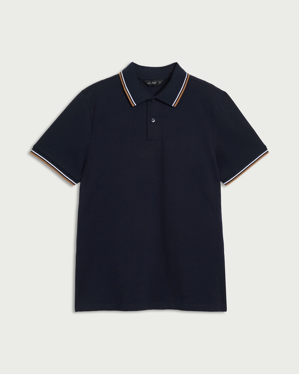 image 1 of F&F Cotton Rich Tipped Polo Shirt in Navy