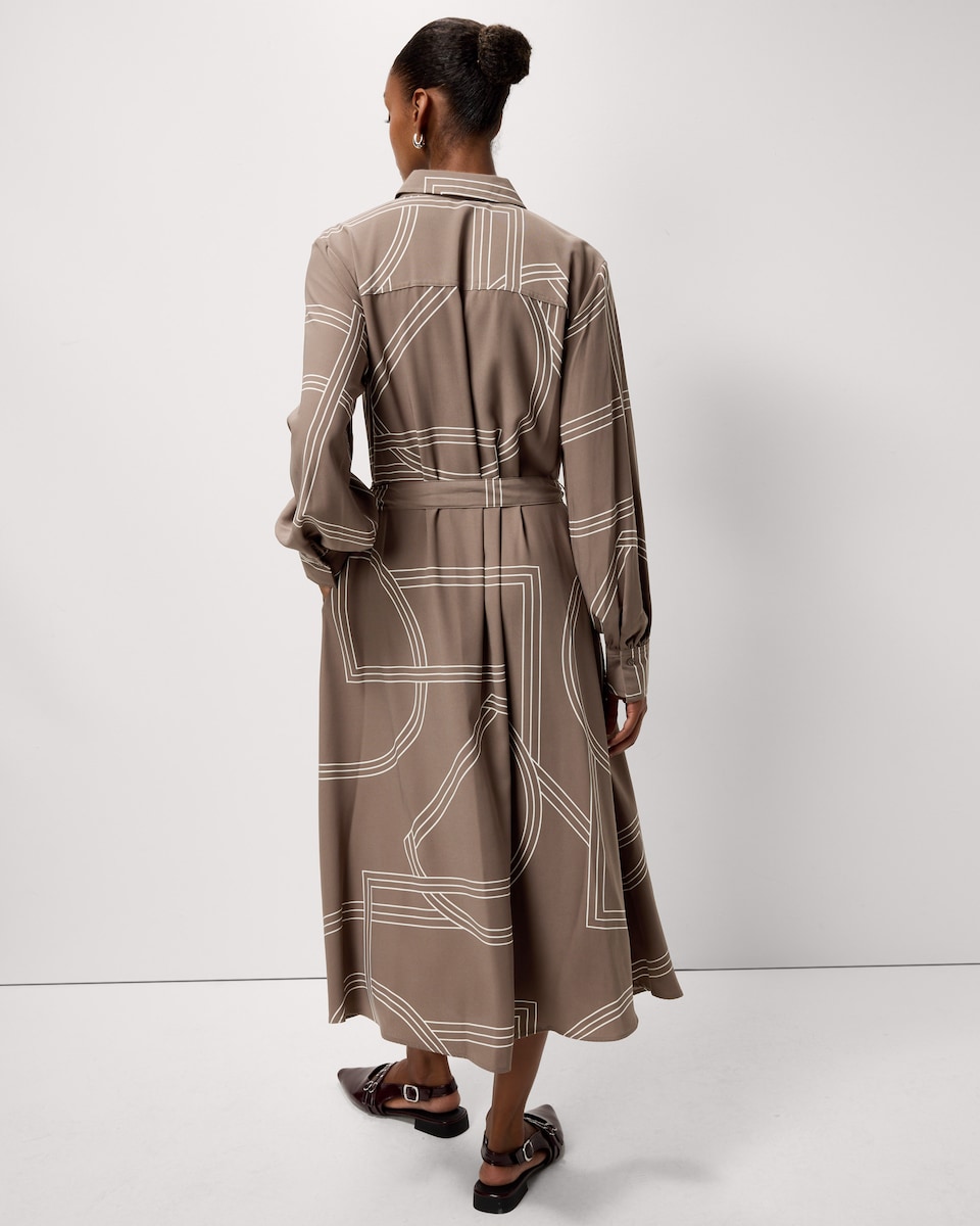 image 1 of F&F Abstract Print Shirt Midi Dress in Mink