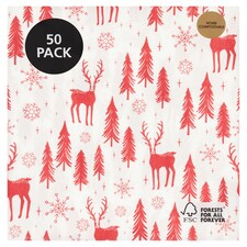 Tesco Christmas Napkin Red Reindeer 50 Pack