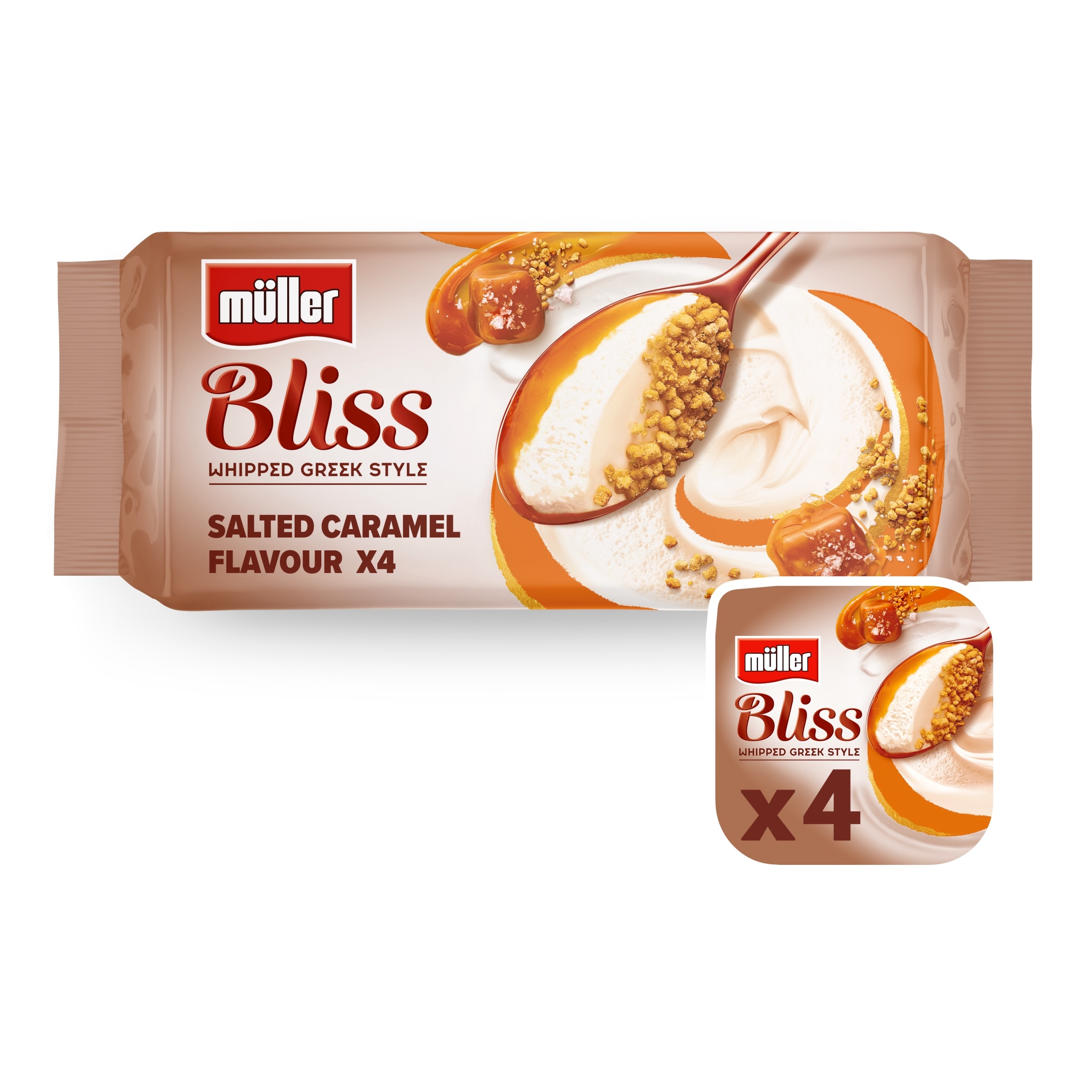 Muller Bliss Whipped Greek Style Salted Caramel Cheesecake Yogurts 4x100g