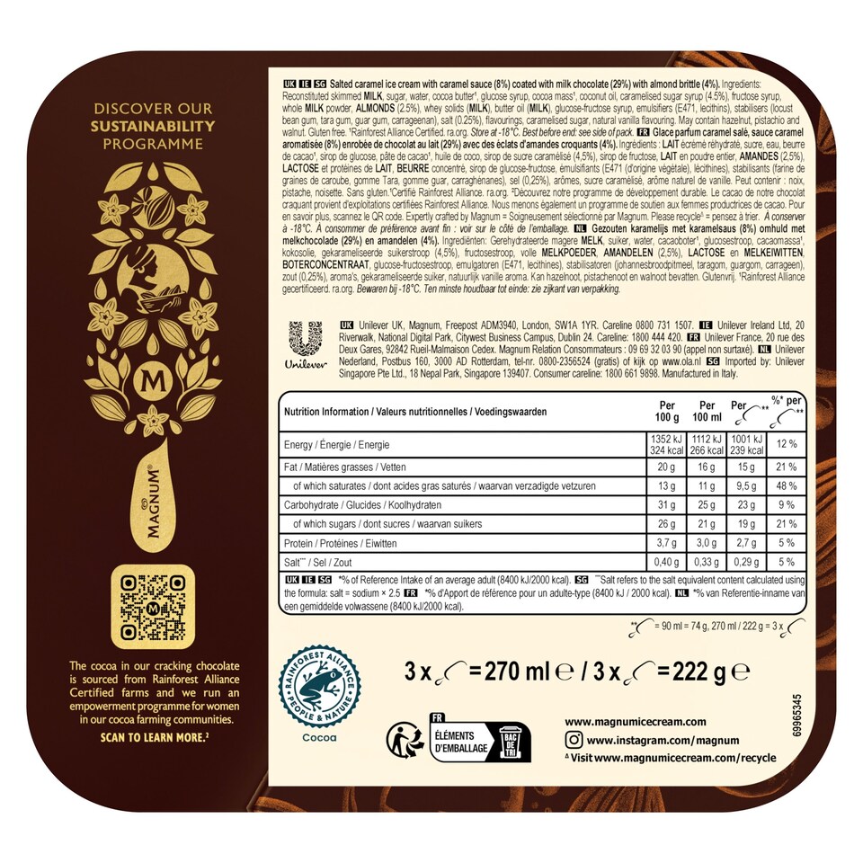 image 1 of Magnum Collection Salted Caramel Glaze Almond Ice Cream 270Ml