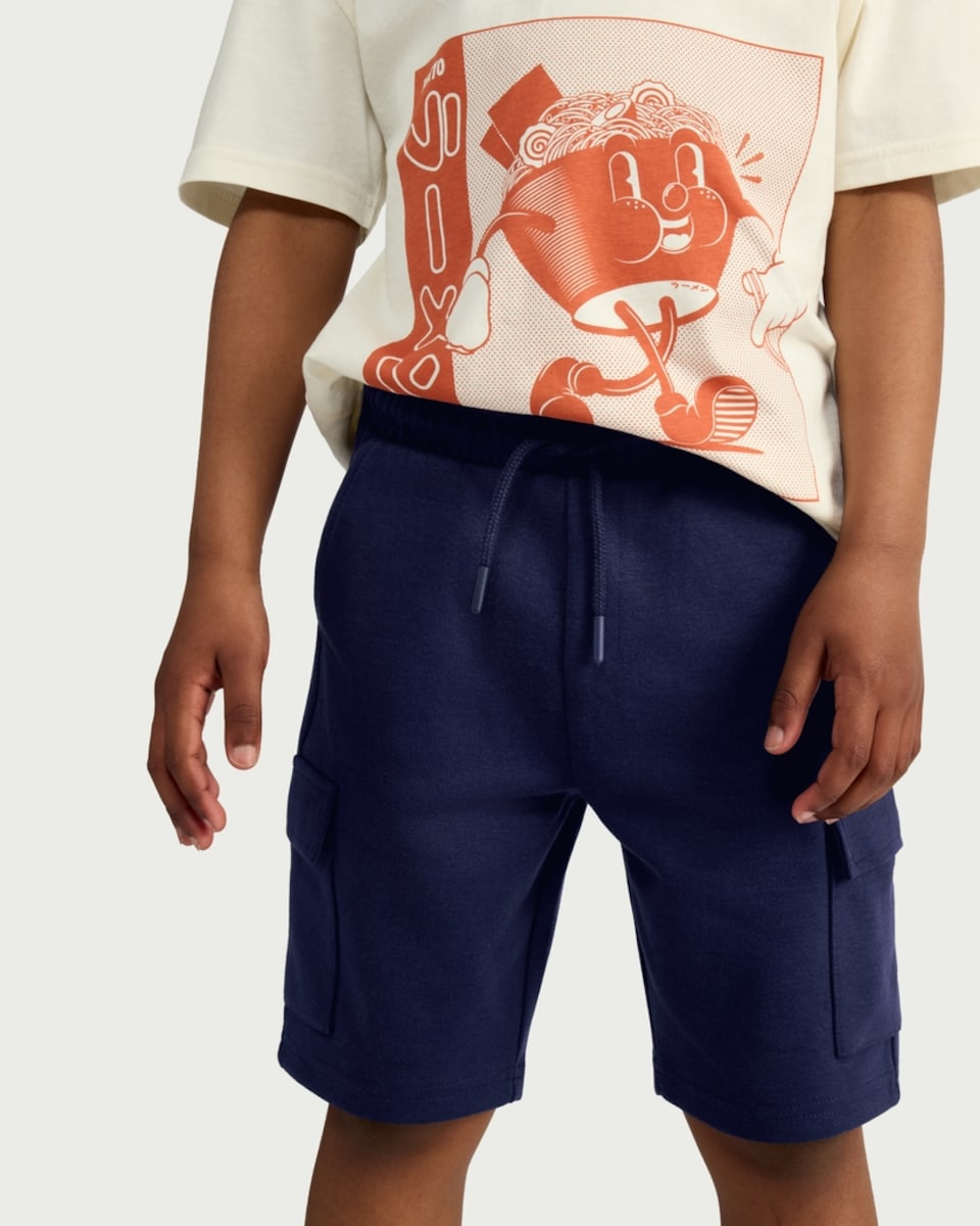 image 1 of F&F Boys Cotton Rich Drawstring Cargo Shorts in Navy