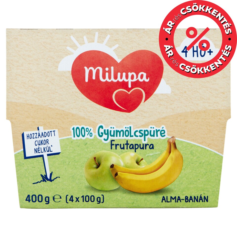 image 1 of Milupa Frutapura Apple-Banana 100% Fruit Puree 4 Months+ 4 x 100 g (400 g)