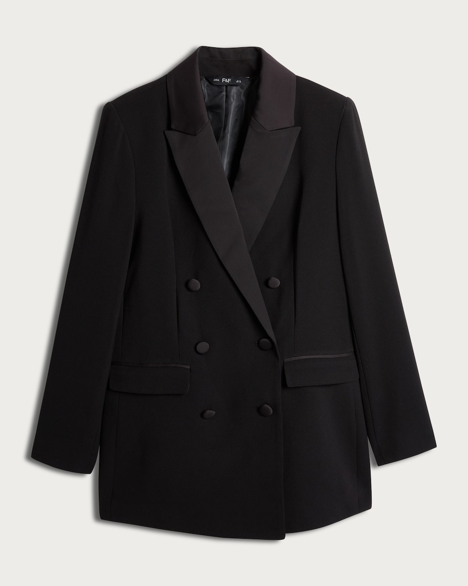 image 1 of The F&F Edit Double Breasted Tuxedo Blazer in Black