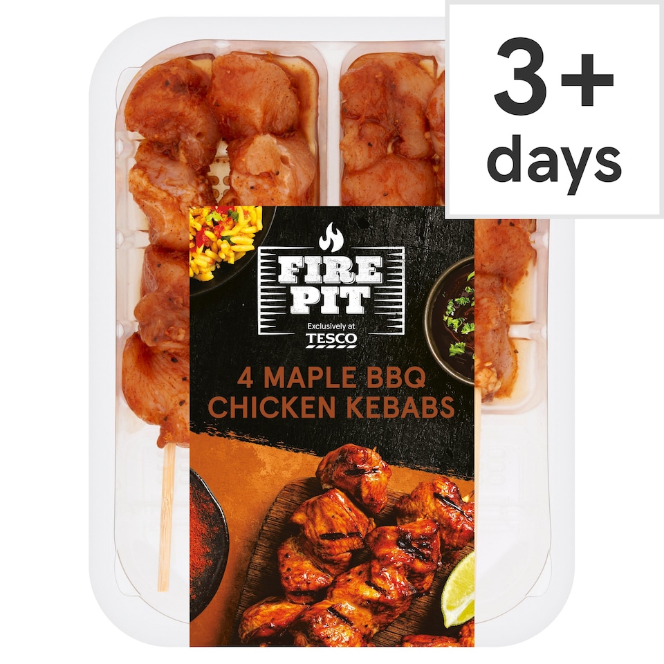 Tesco Fire Pit 4 Maple Bbq Chicken Kebabs 260G