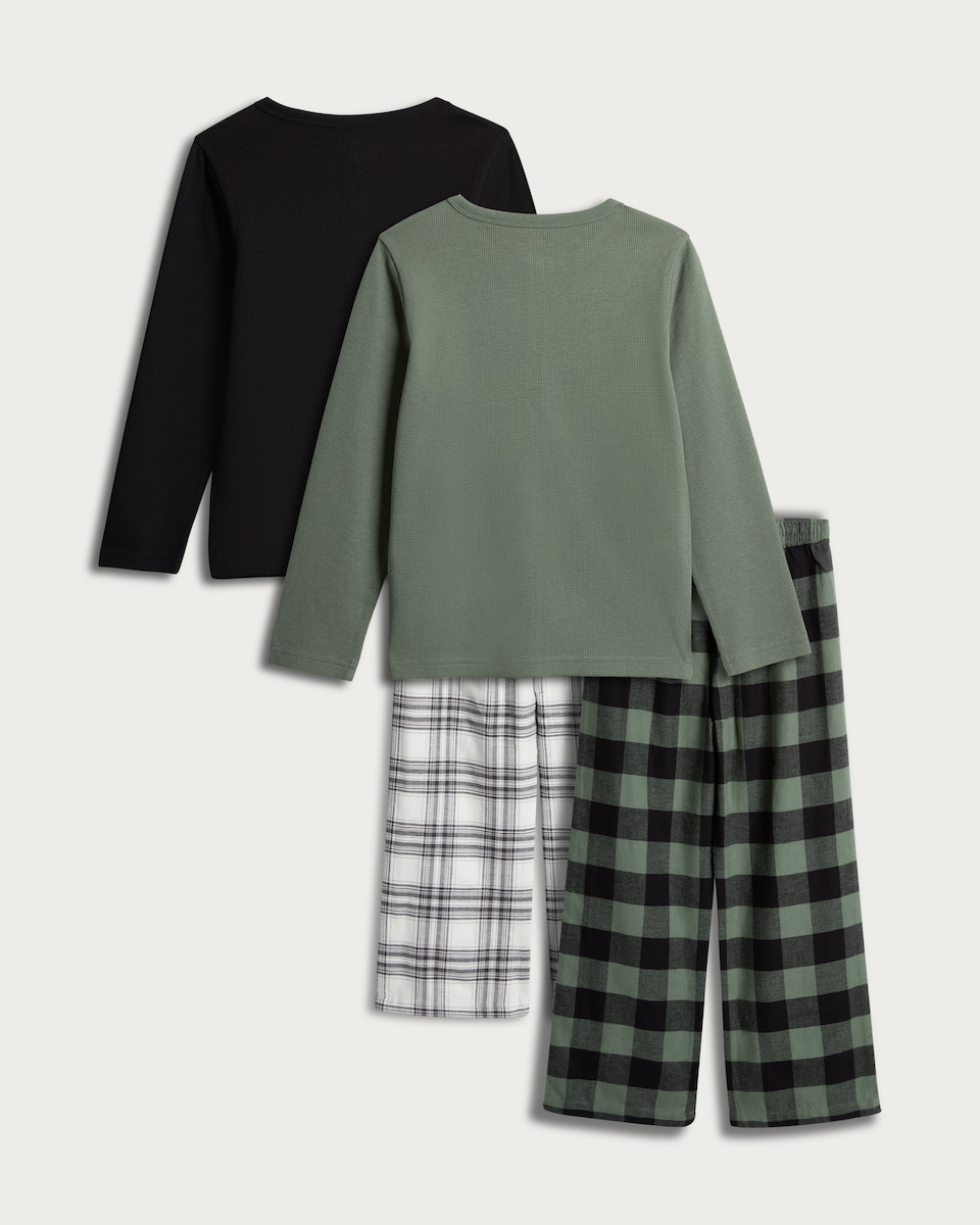 image 1 of F&F Boys 2-Pack Pure Cotton Long Sleeved Henley Top and Trousers Pyjamas in Multi