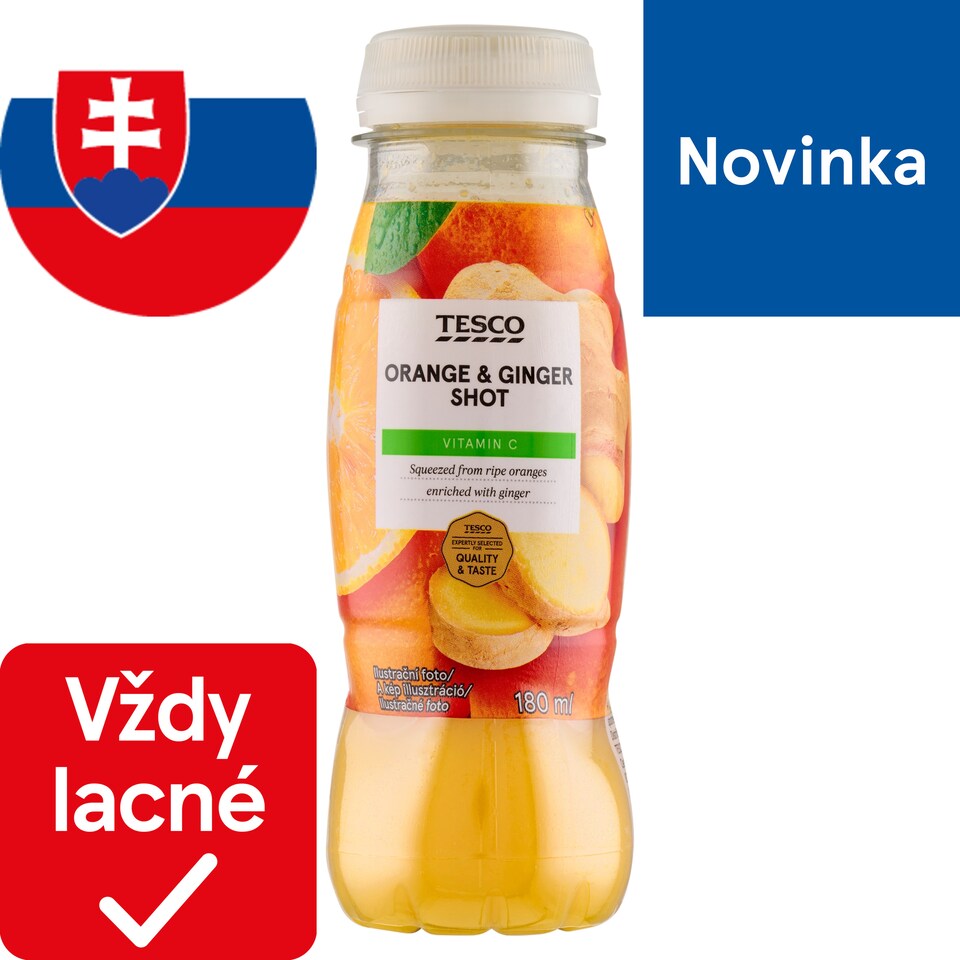 Tesco Pomarančová šťava so zázvorom, citrónom a vitamínom C 180 ml