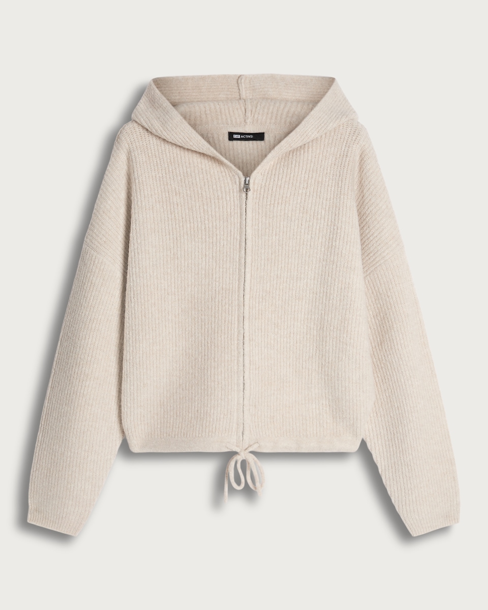 image 1 of F&F Active Knitted Zip Up Hoodie with Wool in Neutral