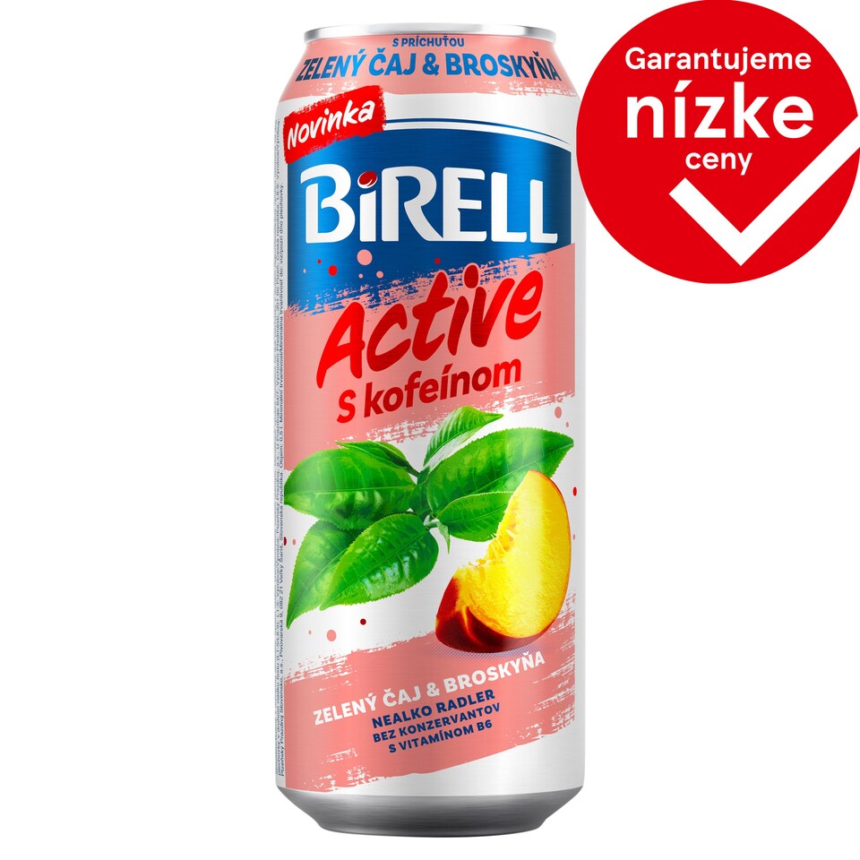 Birell Active Zelený čaj a broskyňa s kofeínom 0,5 l