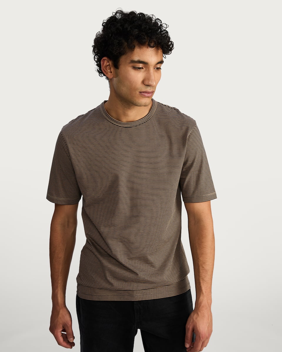 image 1 of The F&F Edit Supima® Cotton Striped Short Sleeved T-Shirt in Tobacco