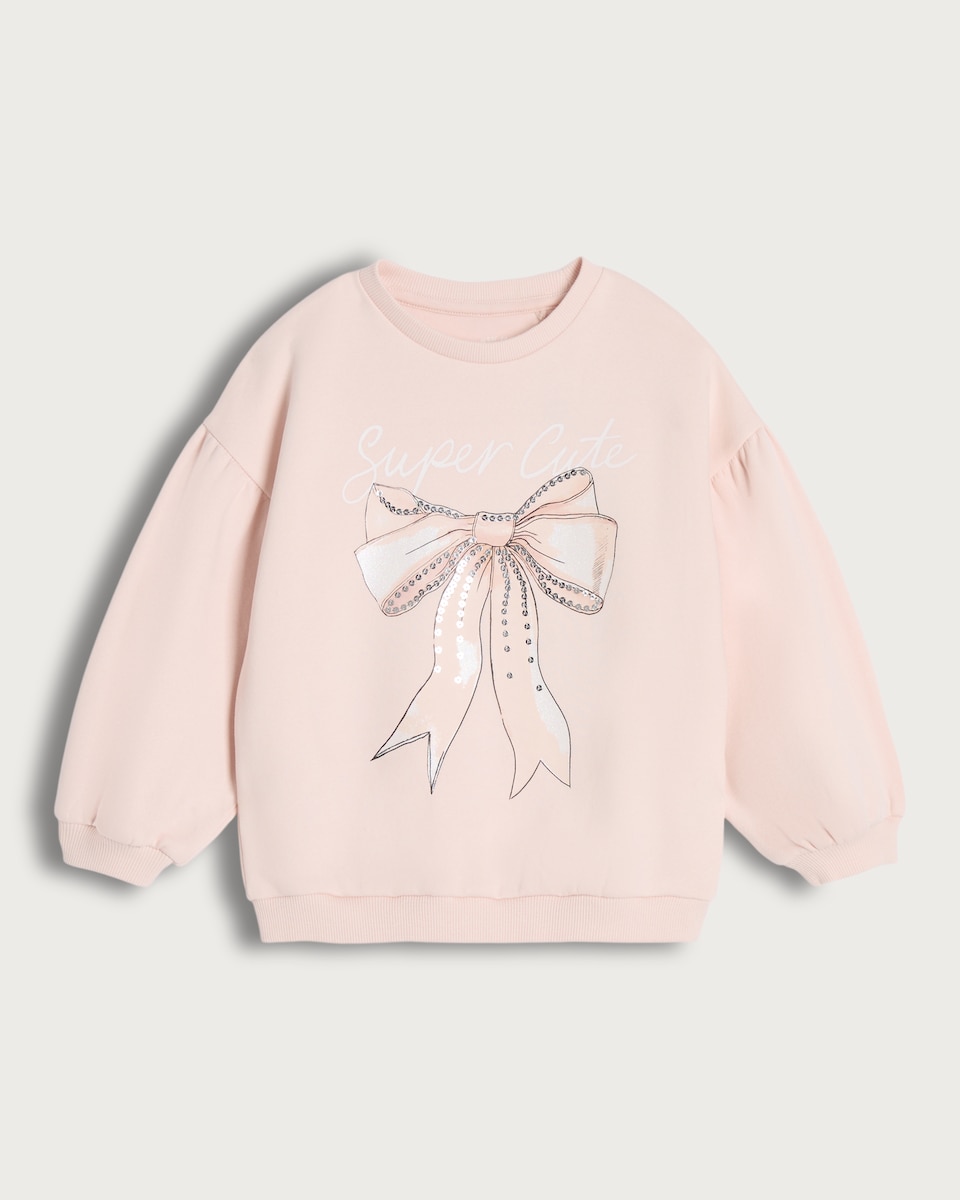 F&F Girls Cotton Rich Super Cute Slogan Bow Print Sweatshirt in Cream