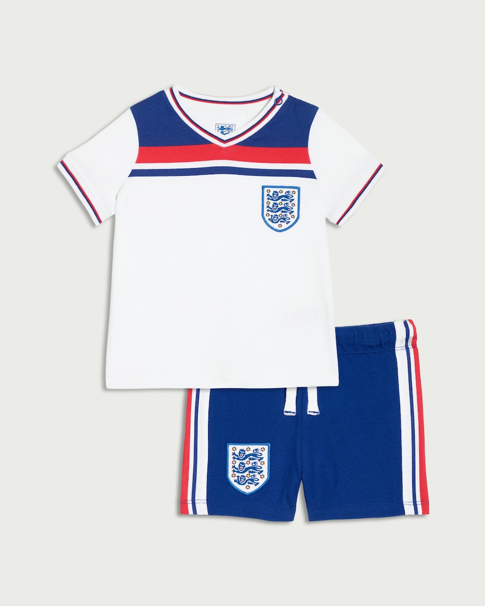 image 1 of England Pure Cotton T-shirt & Shorts Set in White
