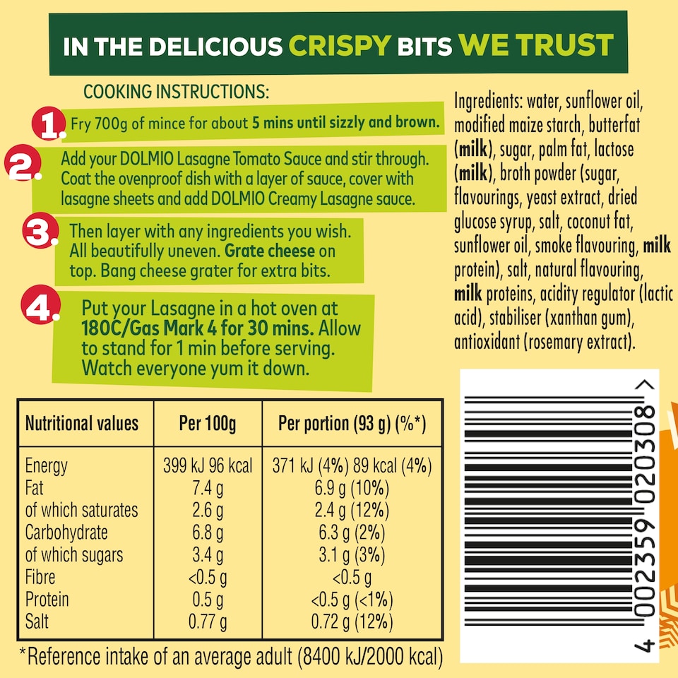 image 1 of Dolmio Lasagne Creamy White Pasta Sauce 655g