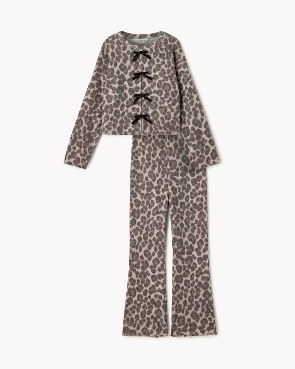 image 1 of F&F Girls Leopard Print Top and Trousers Set in Multi Brown
