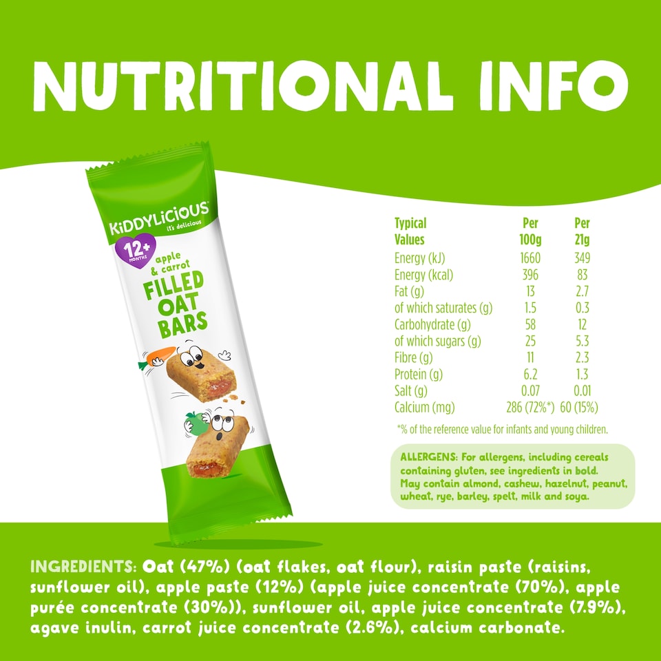 image 1 of Kiddylicious Apple & Carrot Oat Bars 5x21g