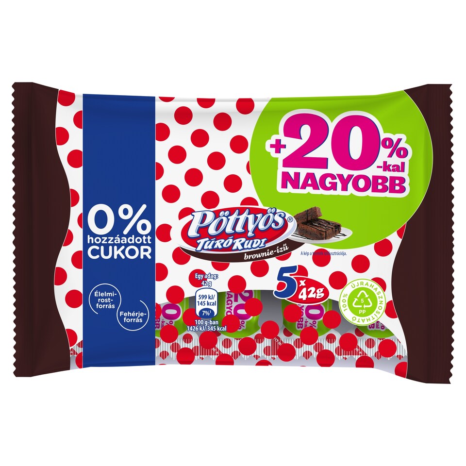 Pöttyös Túró Rudi brownie-ízű, túródesszert kakaós étbevonattal, édesítőszerekkel 5 x 42 g (210 g)