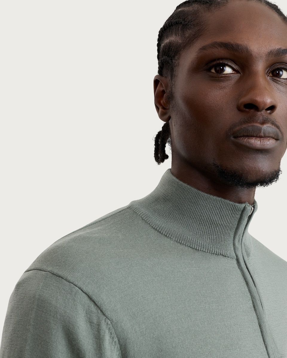 image 1 of F&F Pure Merino Wool Funnel Neck Half Zip Jumper in Green