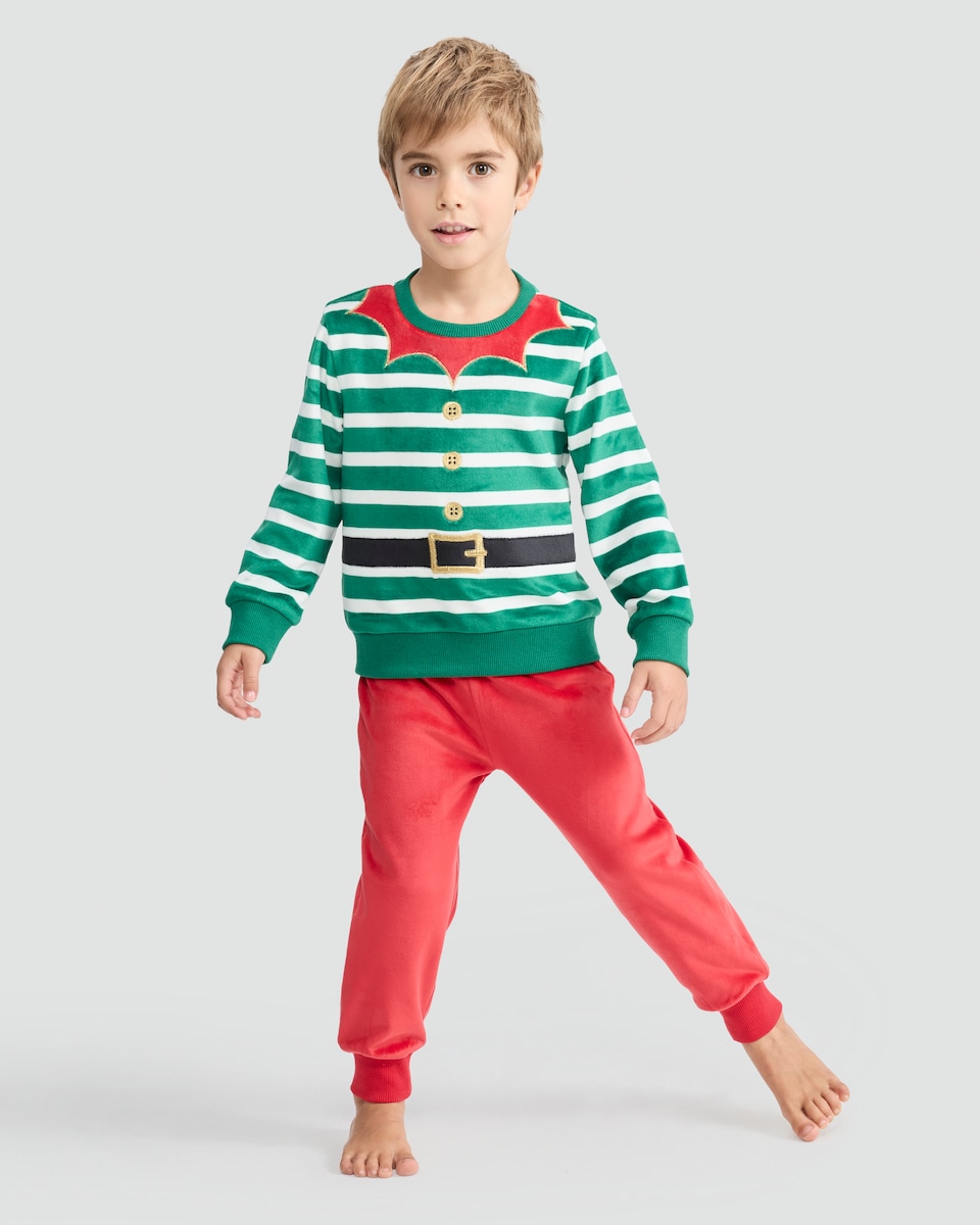 image 1 of F&F Minky Fleece Elf Stripe Print Pyjama Set in Multi