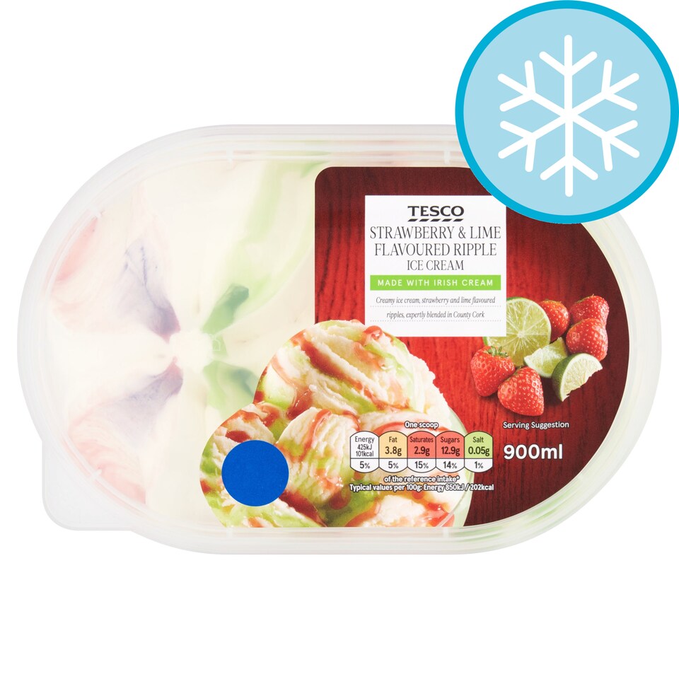 Tesco Strawberry & Lime Ripple Ice Cream 900Ml Tesco Groceries