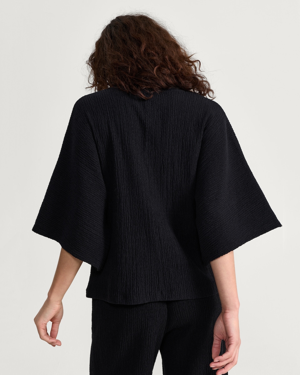 image 1 of F&F Cotton Rich Crinkle Textured Cape Co-ord Top in Black