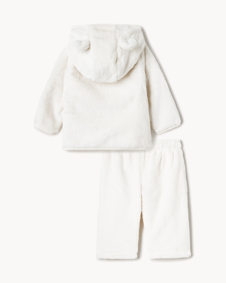 image 1 of F&F Baby Fleece Hooded Pramsuit in White