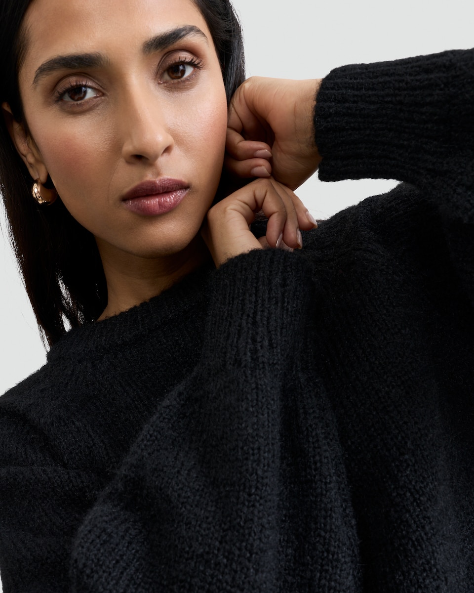image 1 of F&F Knitted Satin Bow Back Jumper in Black