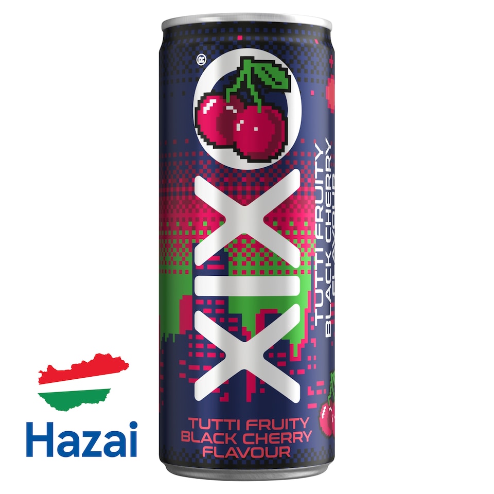 XIXO Tutti Fruity fekete cseresznye- és tuttifruttiízű, szénsavas üdítőital 250 ml  1. kép