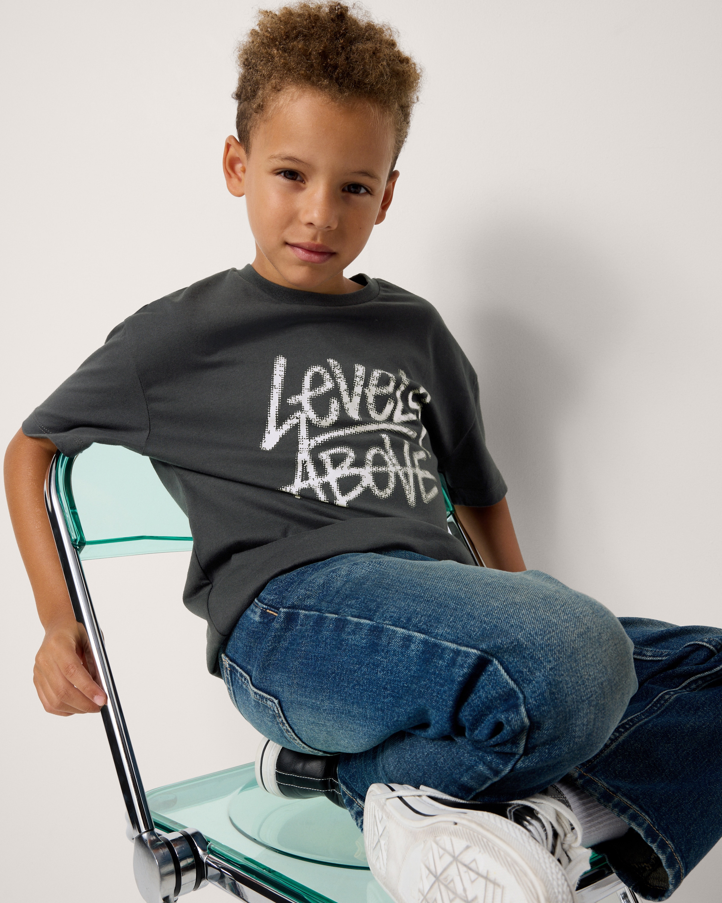 F&F Boys Pure Cotton Slogan T-Shirt in Grey