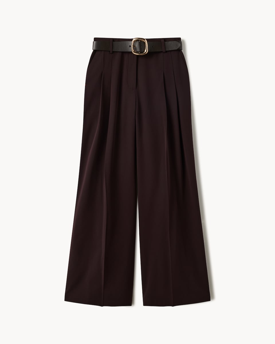 image 1 of F&F Pleated Wide Leg Belted Trousers in Chocolate