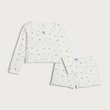 F&F 2-Piece Cotton Rich Ribbed Floral Print Pyjama Set in Multi