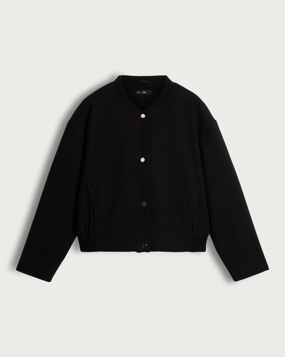 image 1 of The F&F Edit Ribbed Collar Buttoned Jacket in Black