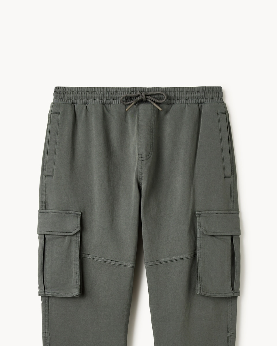 image 1 of F&F Cotton Rich Knitted Cargo Trousers in Khaki