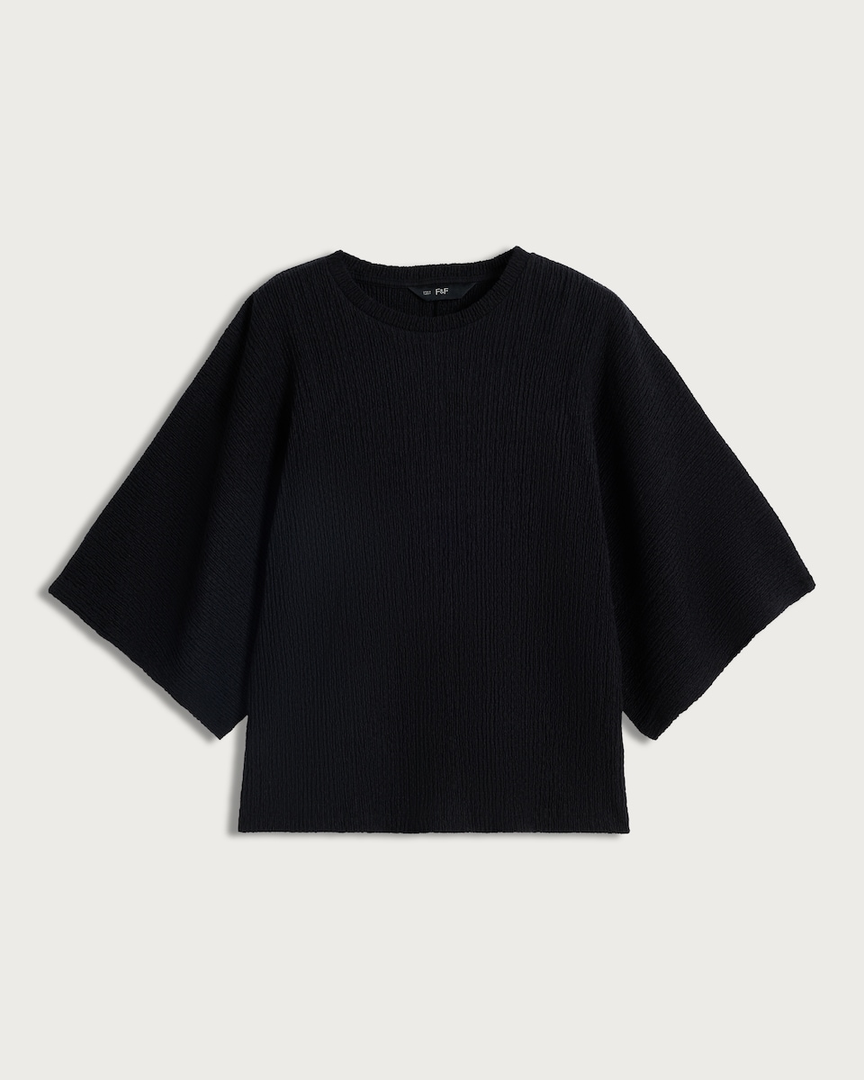 F&F Cotton Rich Crinkle Textured Cape Co-ord Top in Black