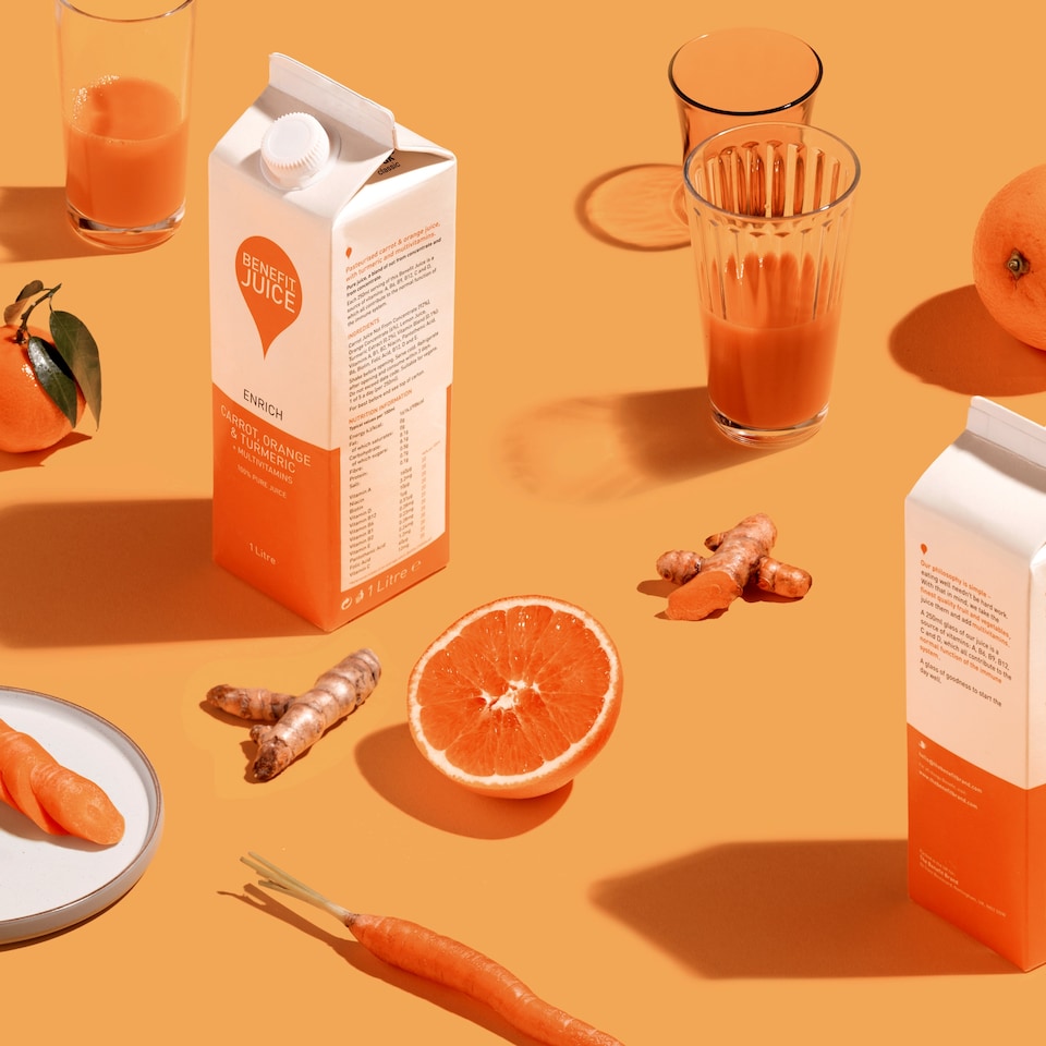 image 1 of Benefit 100% Pure Juice Carrot, Orange & Turmeric + Multivitamins 1 Litre