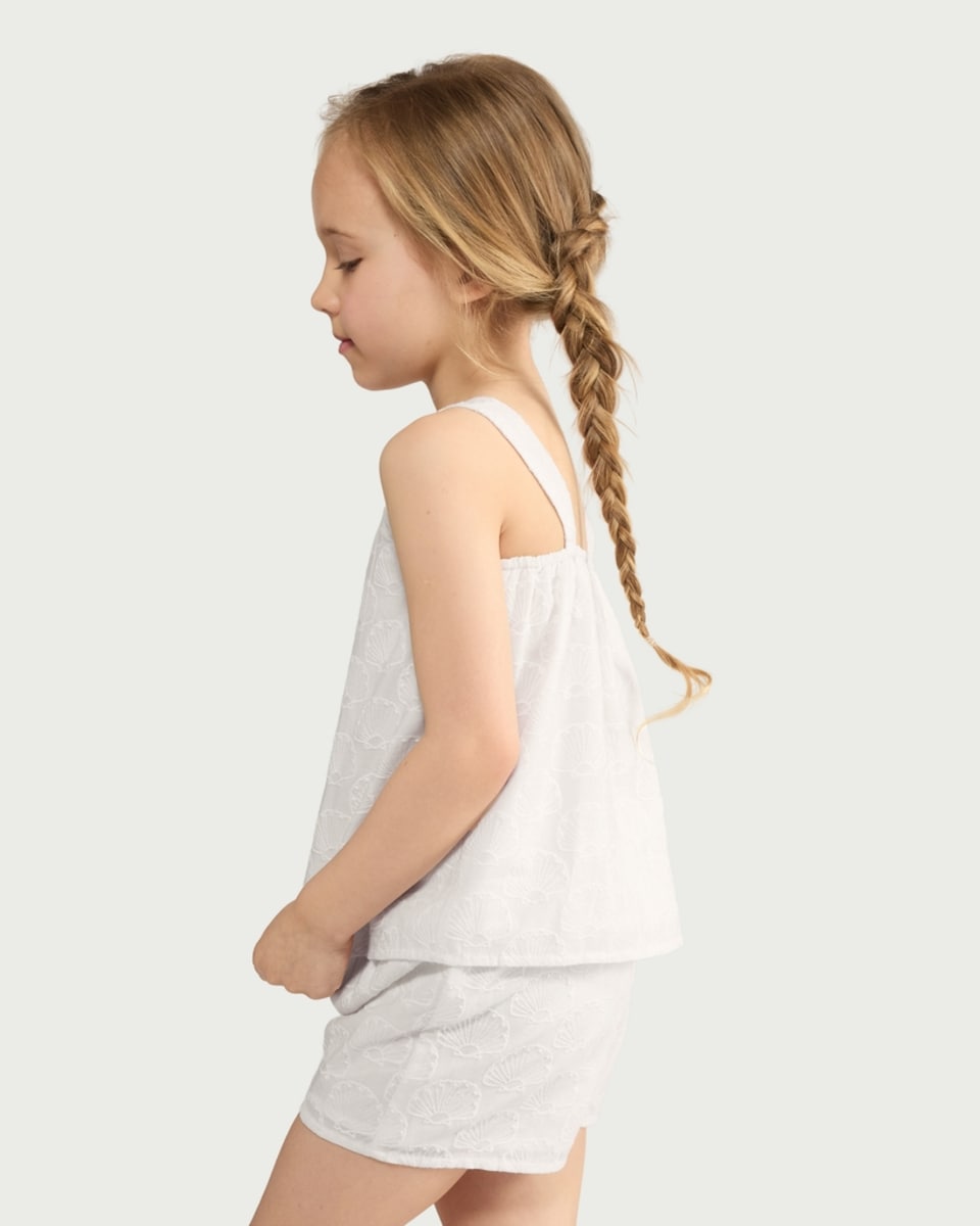 image 1 of F&F Girls 2-Piece Pure Cotton Shell Embroidered Top and Short Set in White