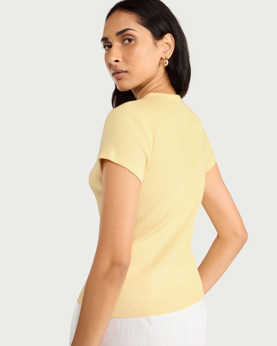 image 1 of F&F Cotton Rich Ribbed Button Up Top in Yellow